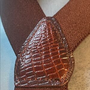 Brown Textured Print Leather Strap Suspenders with Brass. OS